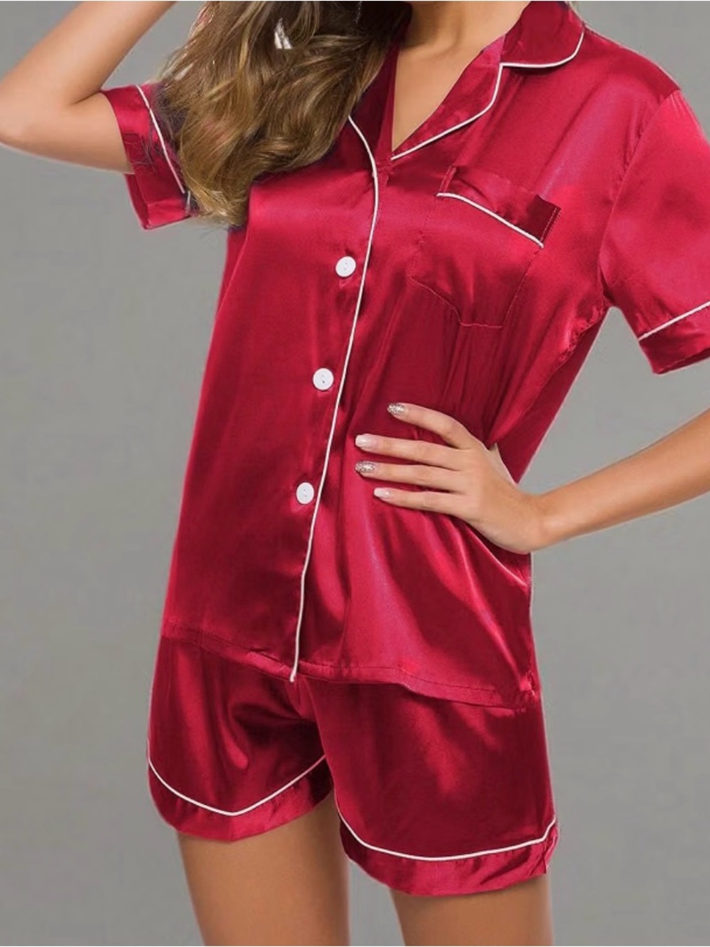 Silk Satin Pajama Set in Red